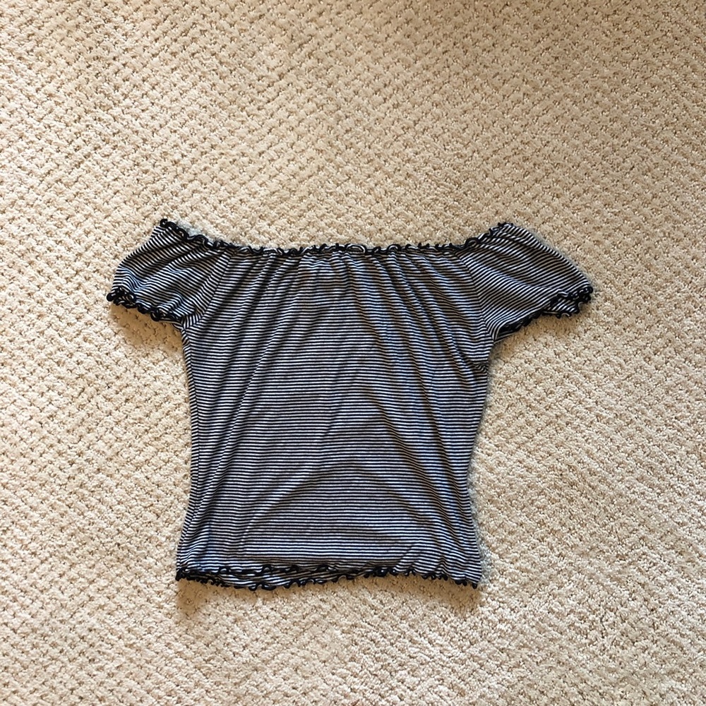 F21 off the shoulder black and white stripped top